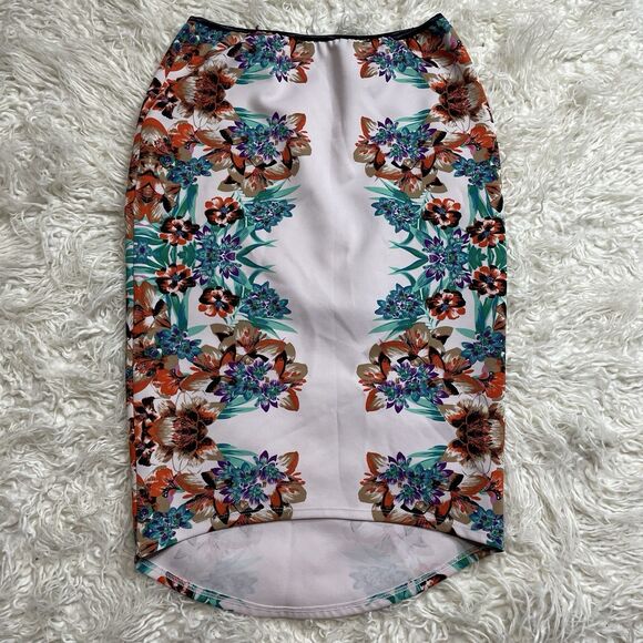 Bisou Bisou Michell Floral Skirt White Teal Orange Women's M - Picture 1 of 4